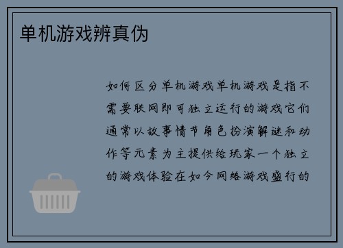 单机游戏辨真伪